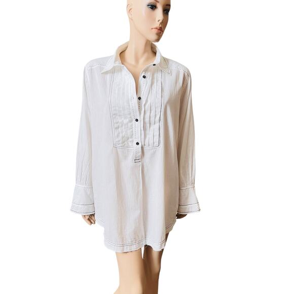 Free People Black Tie Tux Shirt Sz Large Long Sleeves 100 % Cotton Made in India - Picture 3 of 12